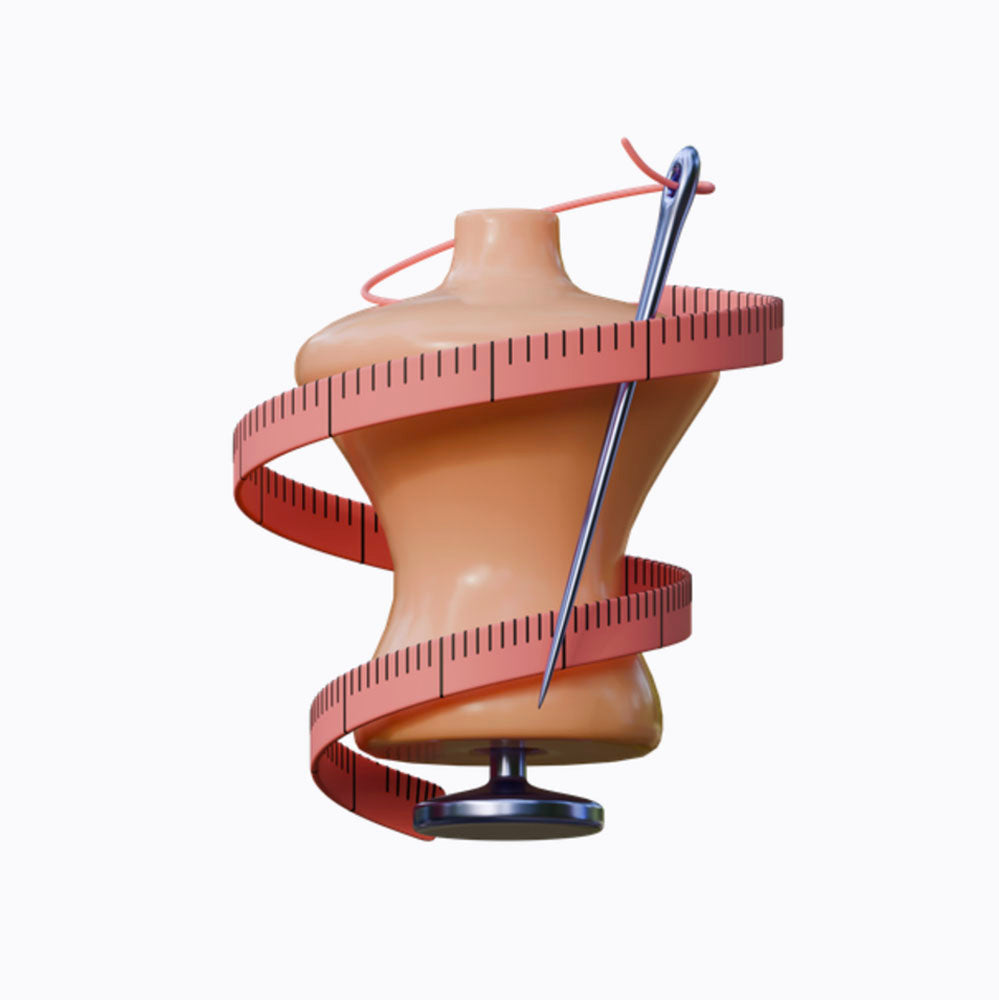Mannequin with a needle and thread on a white background