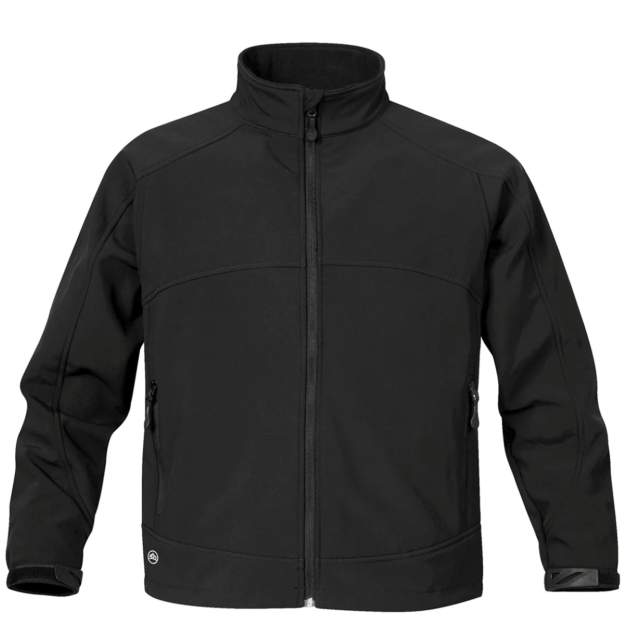 Black softshell jacket on a white background