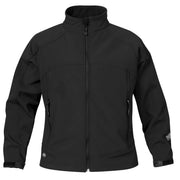 Black softshell jacket on a white background