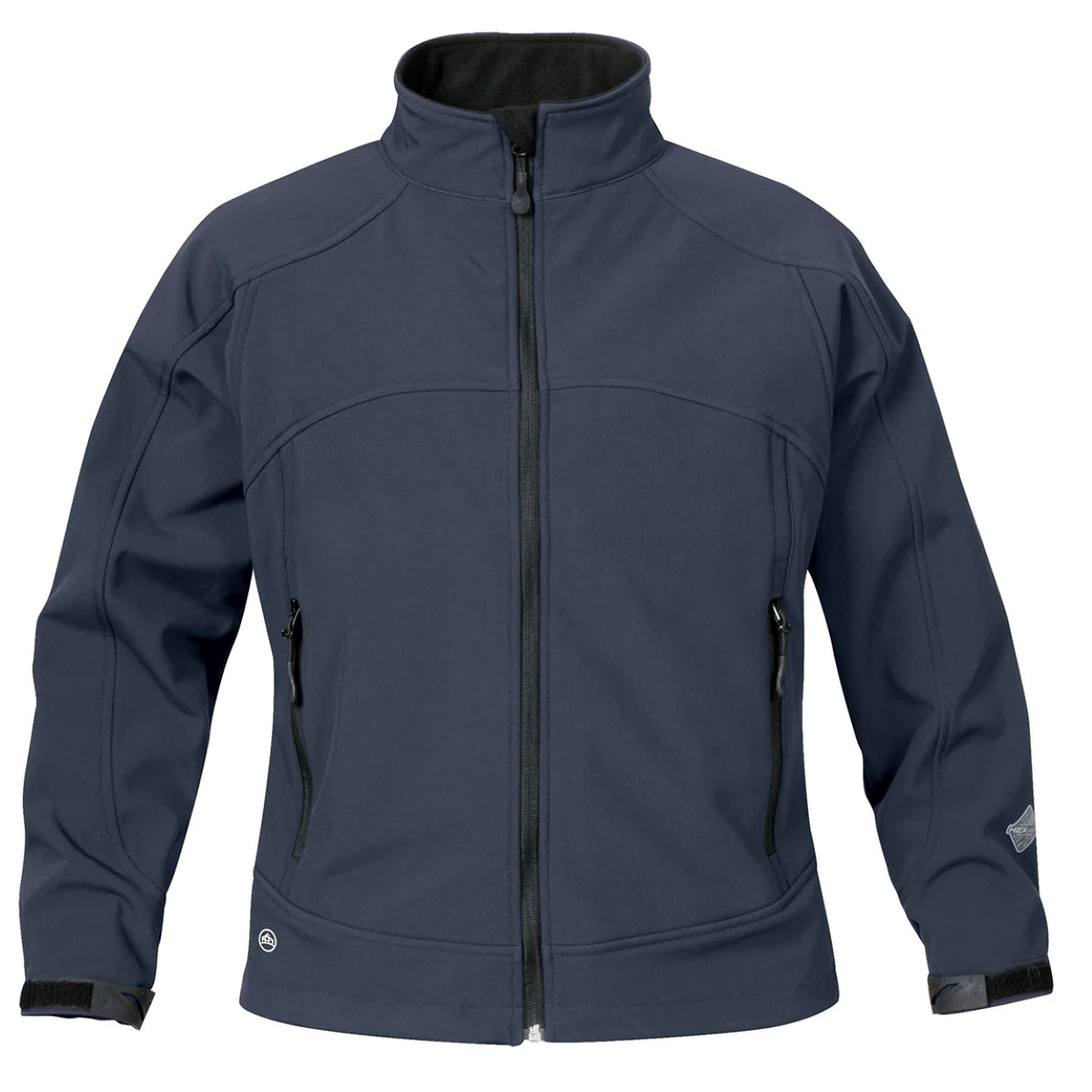 Navy softshell jacket on a white background