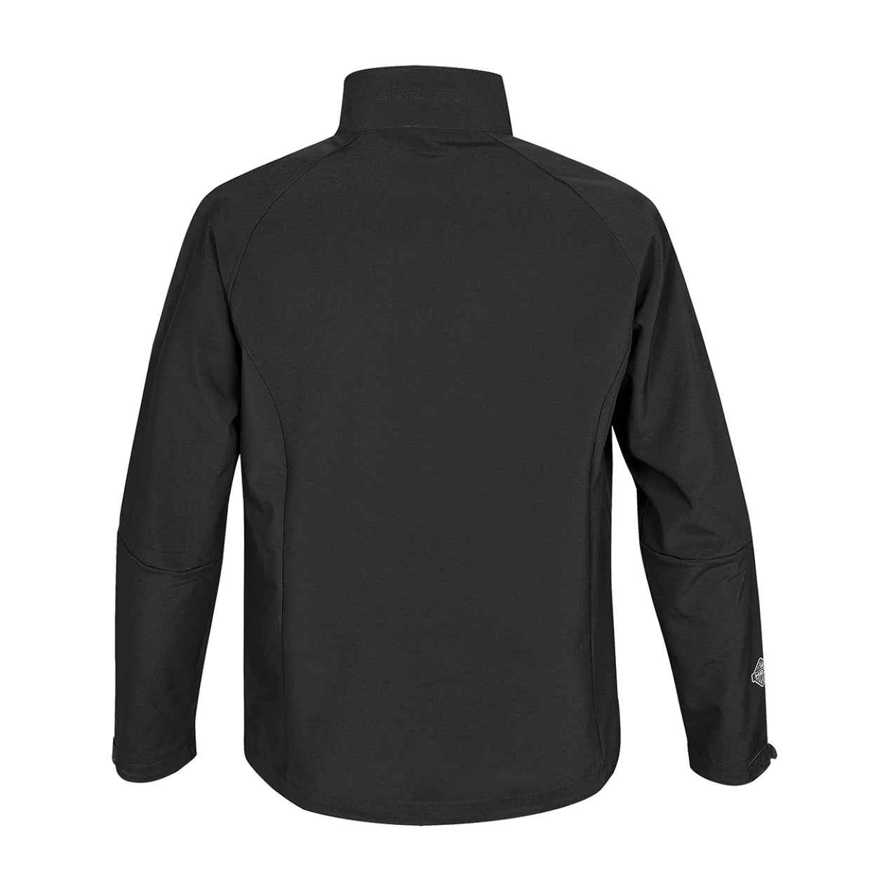 Black softshell jacket on a white background
