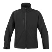 Black softshell jacket on a white background