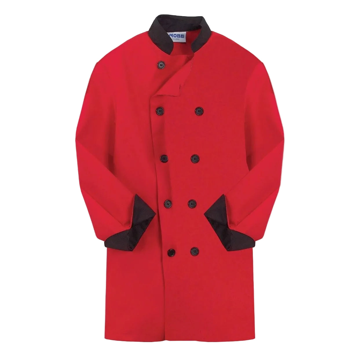 Red/black chef coat on a white background