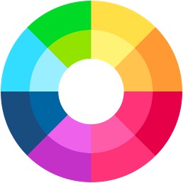 Color wheel with primary, secondary, and tertiary colors.