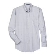 Navy blue striped shirt on a white background