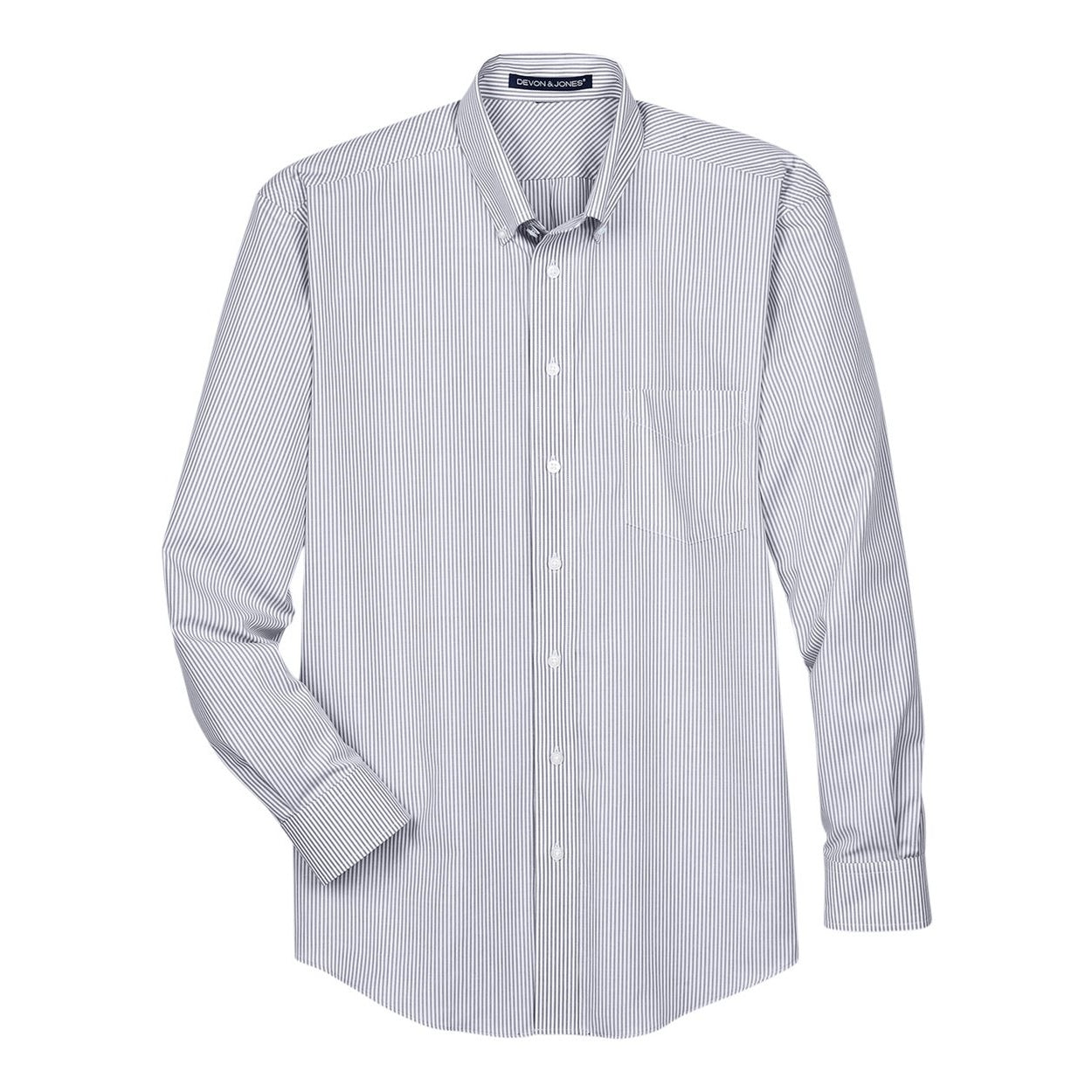 Navy blue striped shirt on a white background