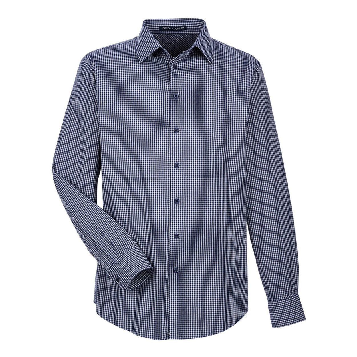 Navy checkered shirt on a white background