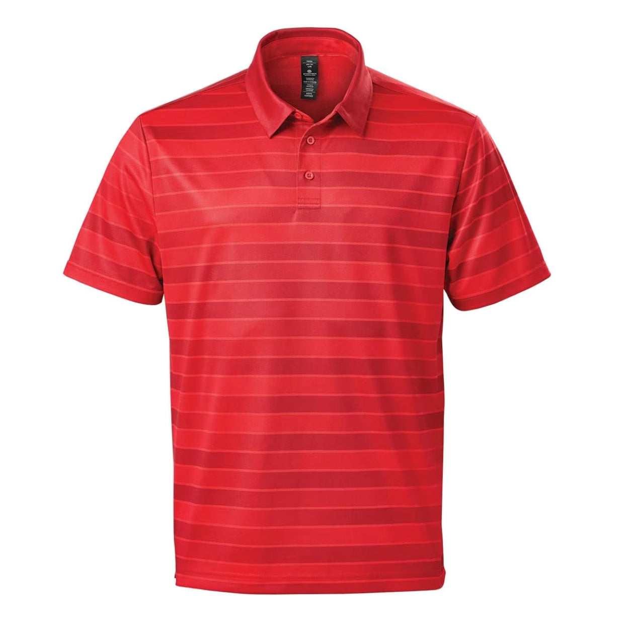 Bright red striped polo shirt on a white background