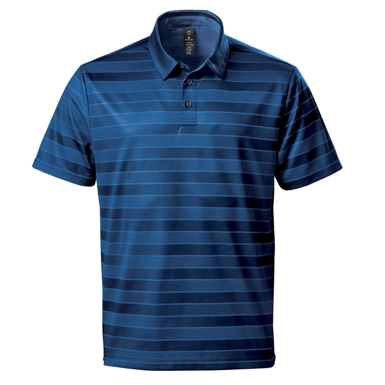 Classic blue striped polo shirt on a white background