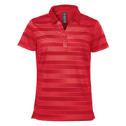Bright red striped polo shirt on a white background