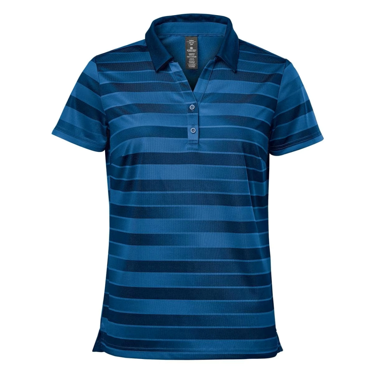Classic blue striped polo shirt on a white background