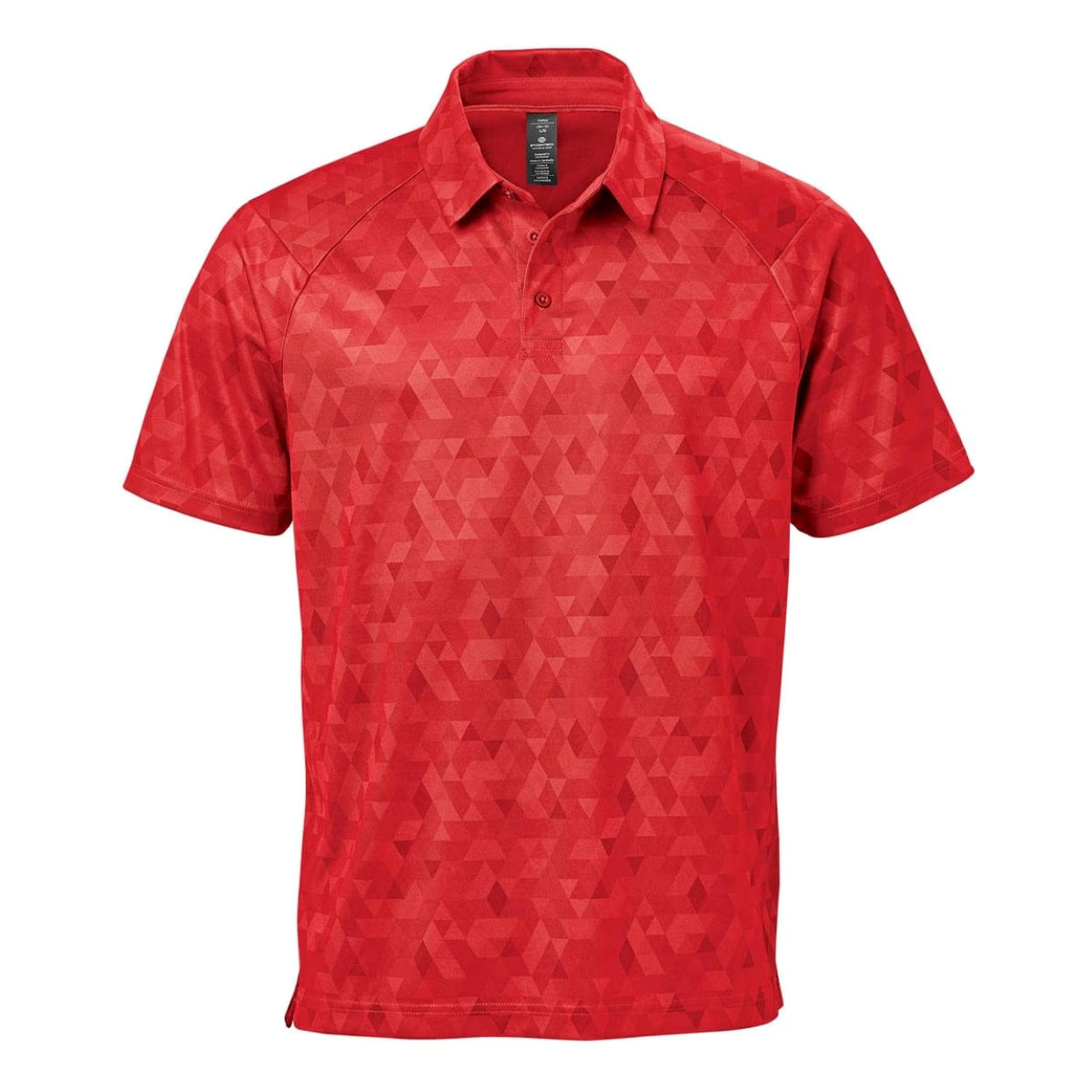 Bright red patterned polo shirt on a white background