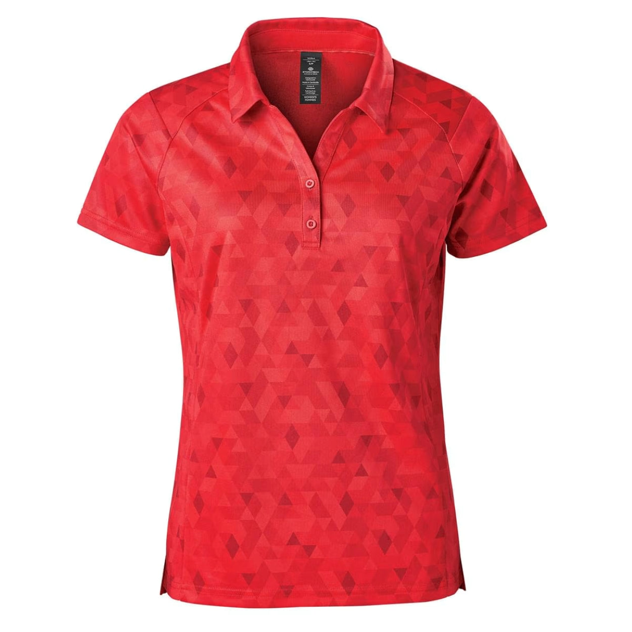 Bright red patterned polo shirt on a white background