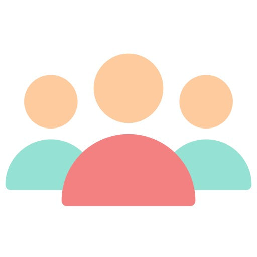 Icon of a group of people with colorful circles on a white background