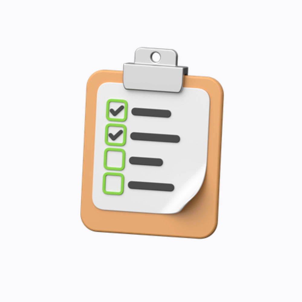 Small clipboard with checkmarks on a white background