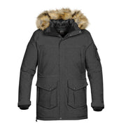 Carbon heather parka with hood on a white background