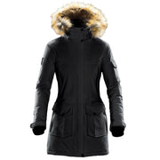 Black parka with hood on a white background