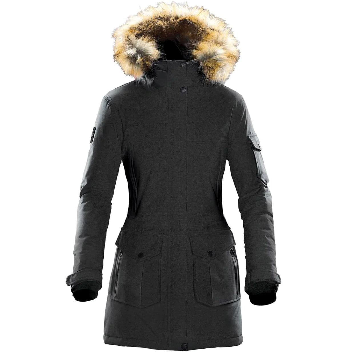 Carbon heather parka with hood on a white background