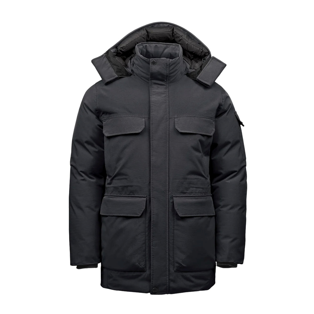 Black/granite parka with hood on a white background