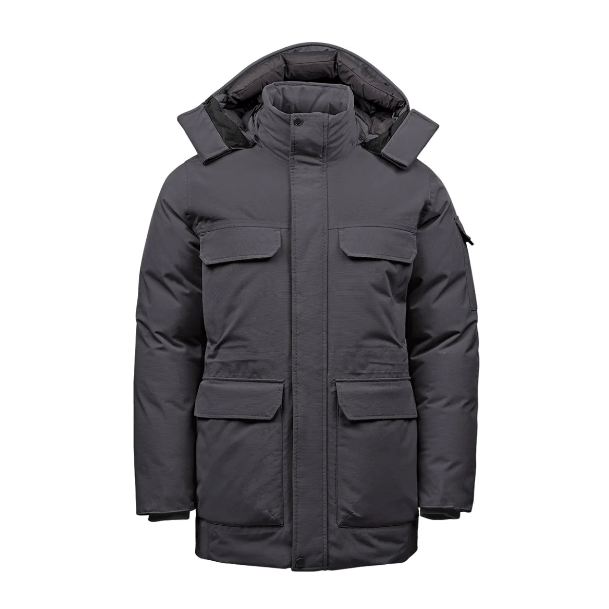 Granite/black parka with hood on a white background