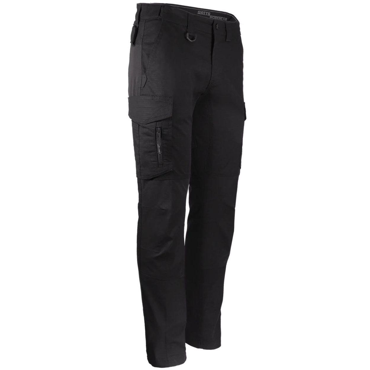Black cargo pants on a white background