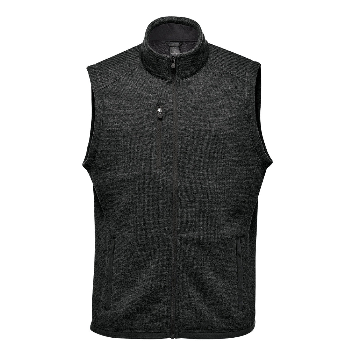 Black heather sweater vest on a white background