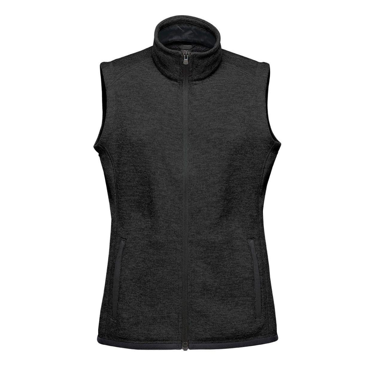 Black heather sweater vest on a white background