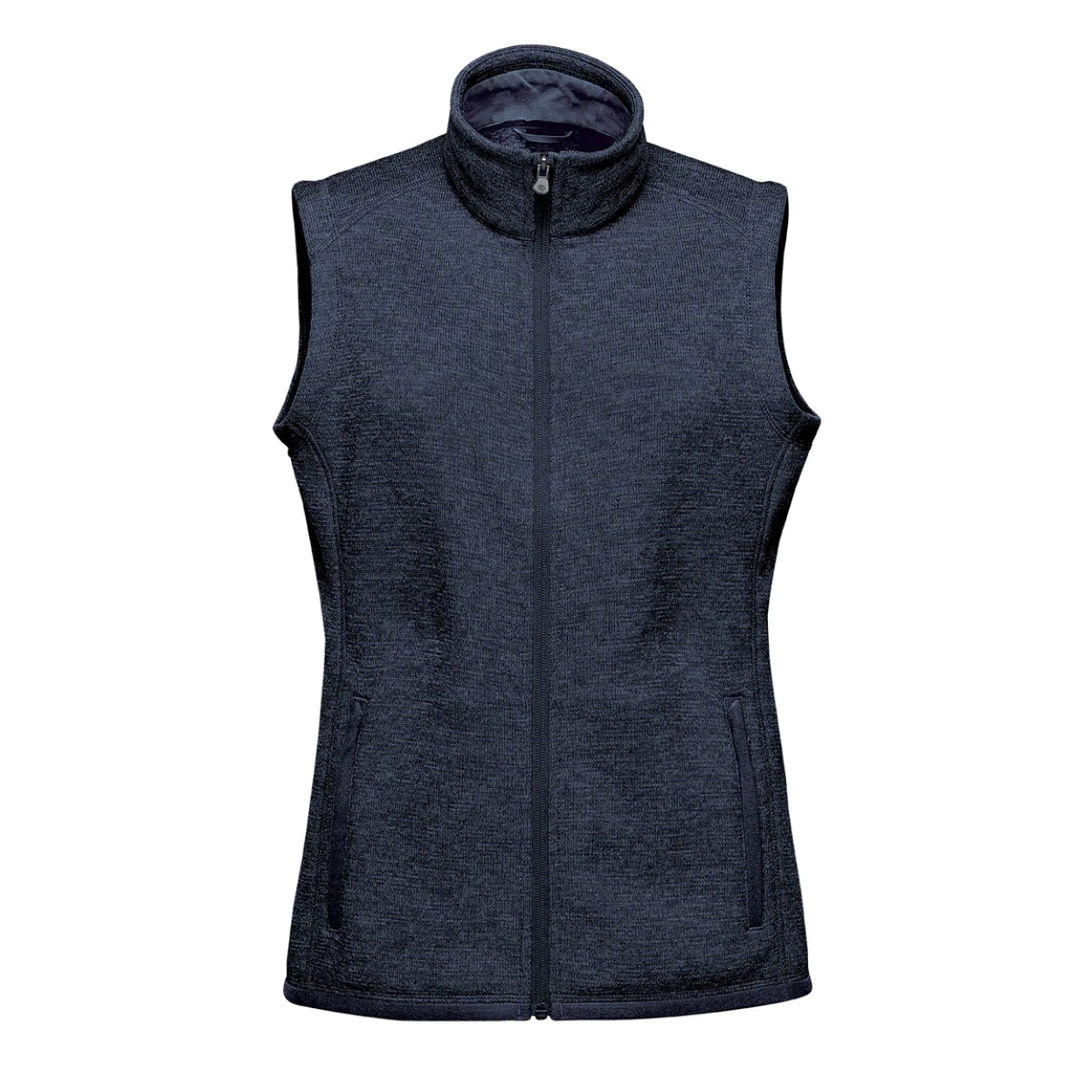 Navy heather sweater vest on a white background