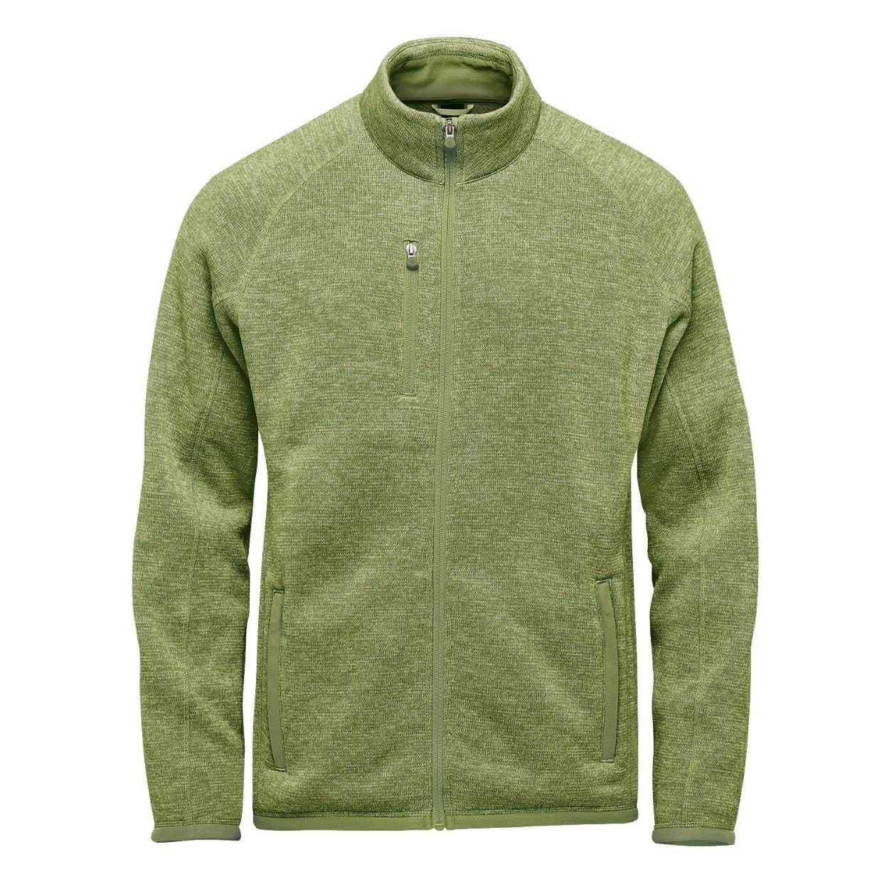 Sage green heather sweater on a white background