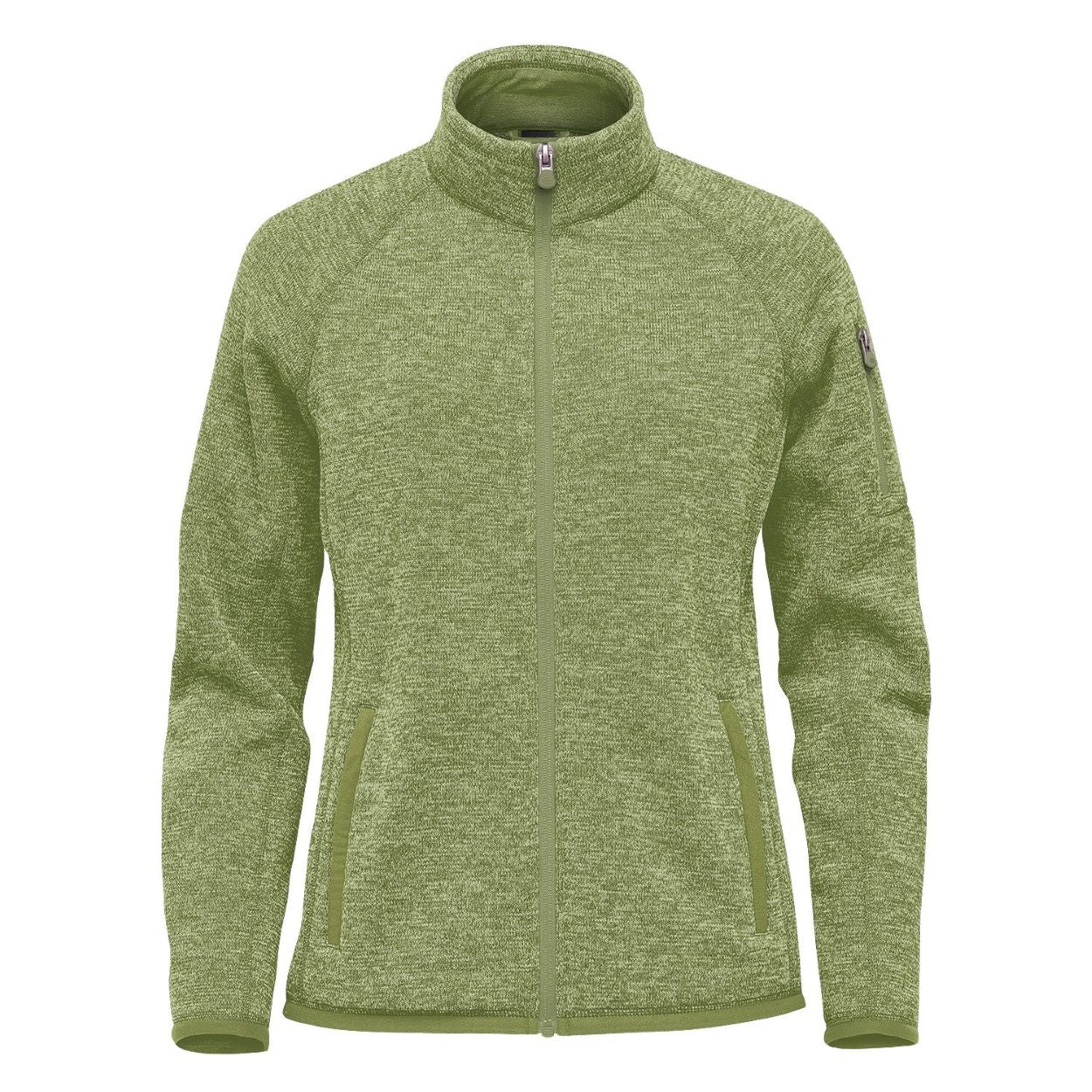 Sage green heather sweater on a white background