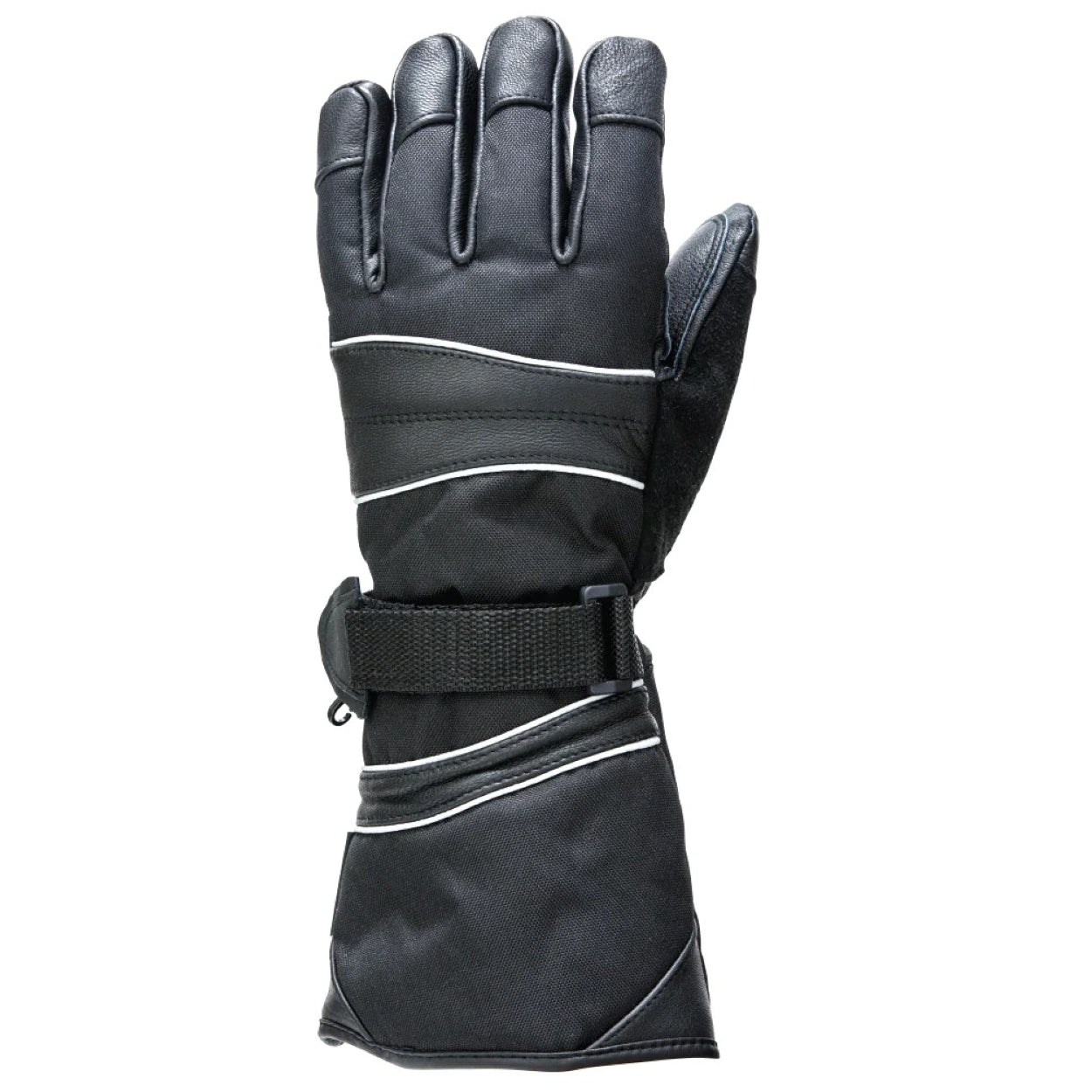 Black winter glove on a white background