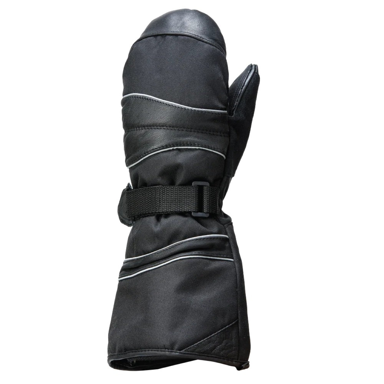 Black winter mitt on a white background