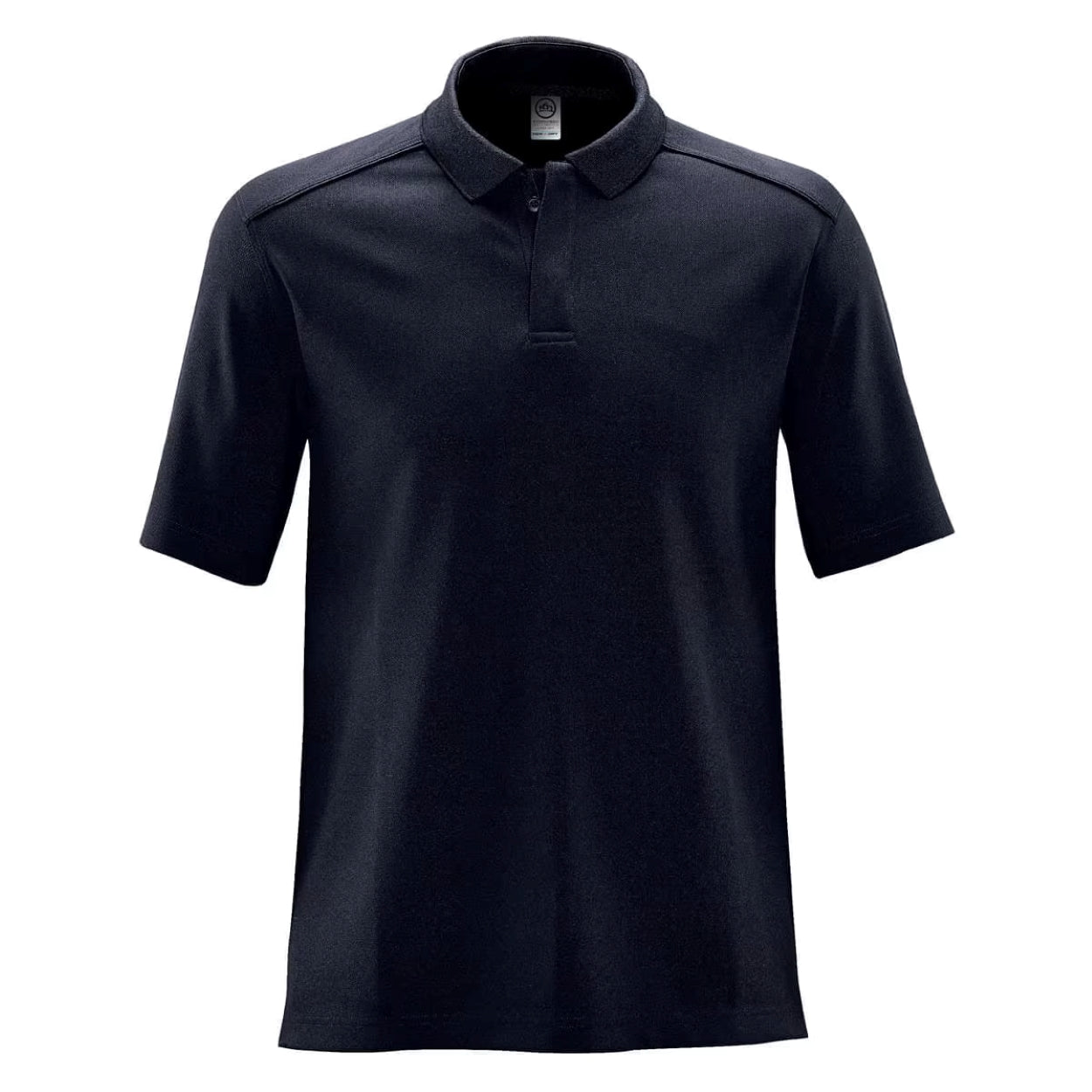Navy polo shirt on a white background