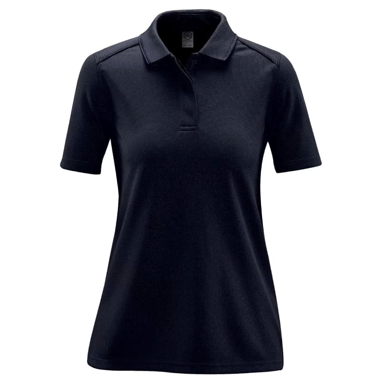 Navy polo shirt on a white background