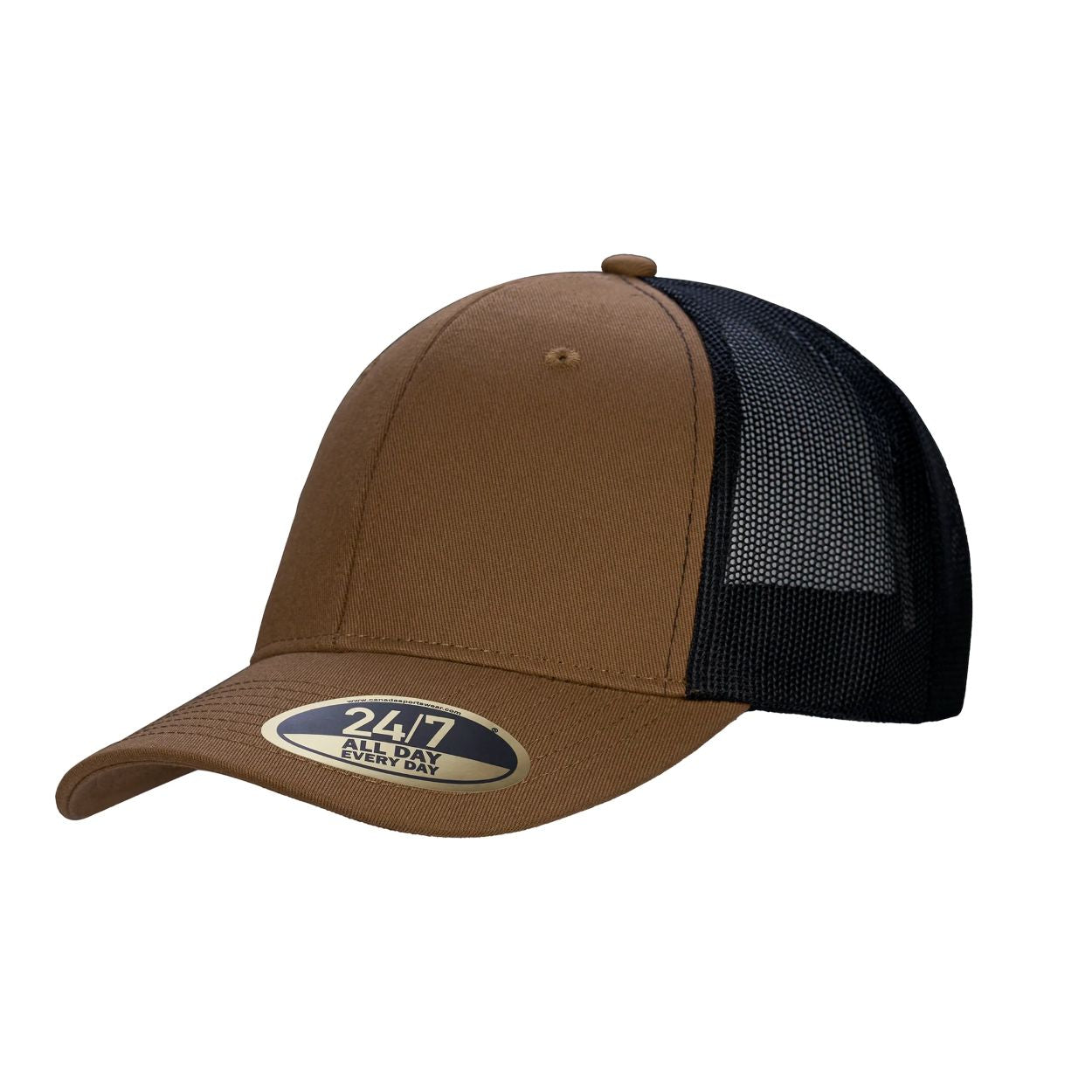 Caramel/black cap on a white background
