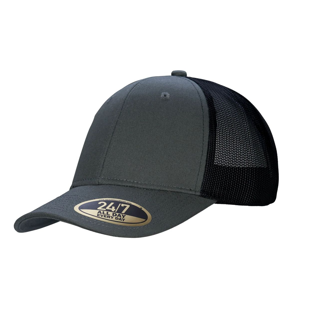 Charcoal/black cap on a white background