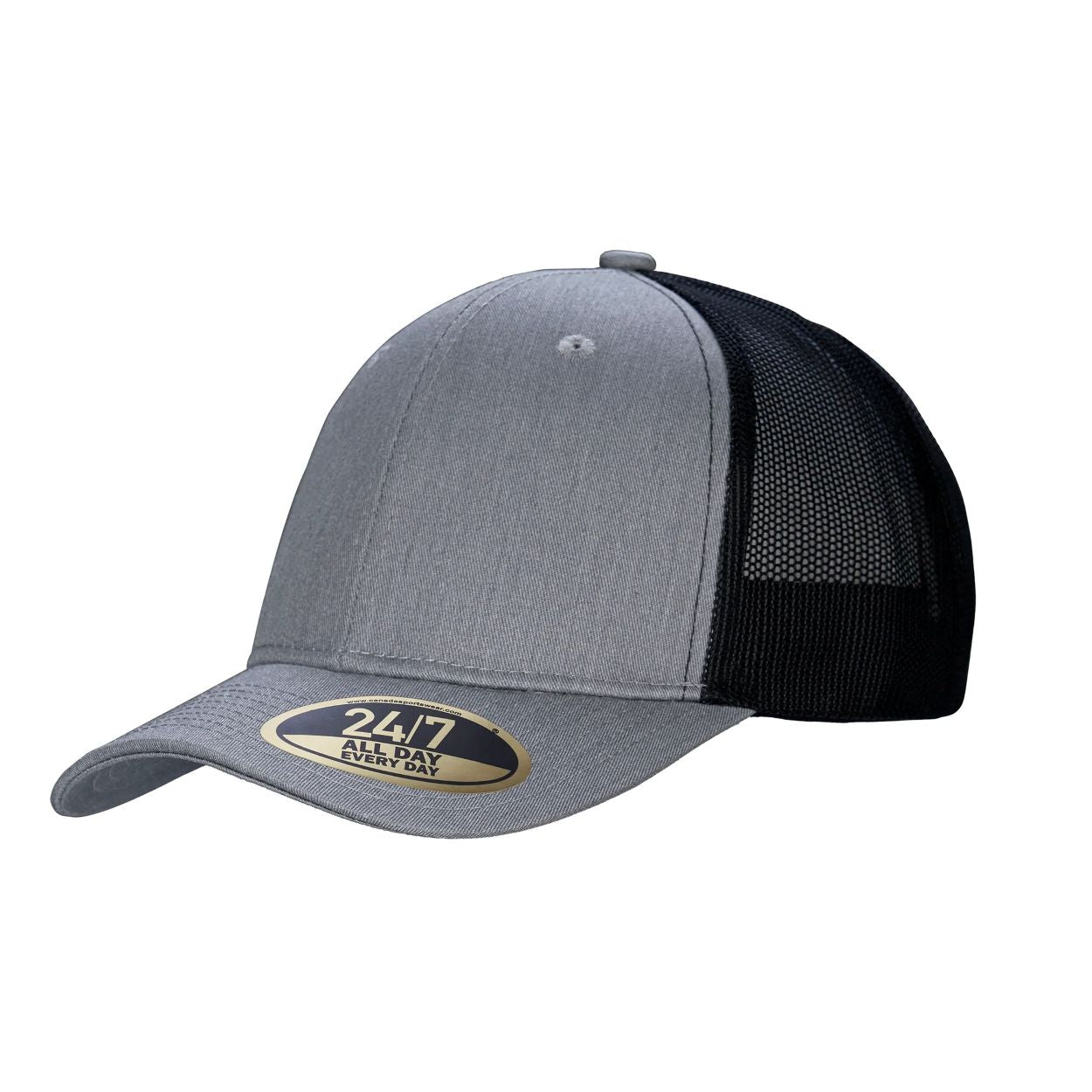 Grey heather/black cap on a white background