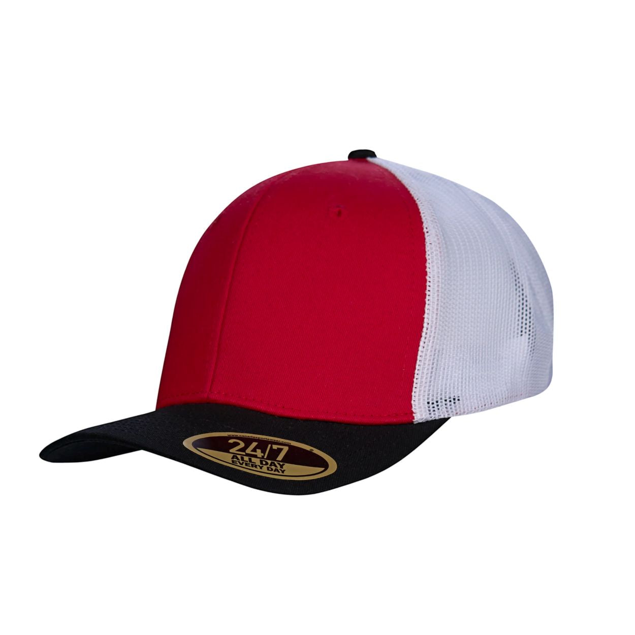 Red/black/white cap on a white background