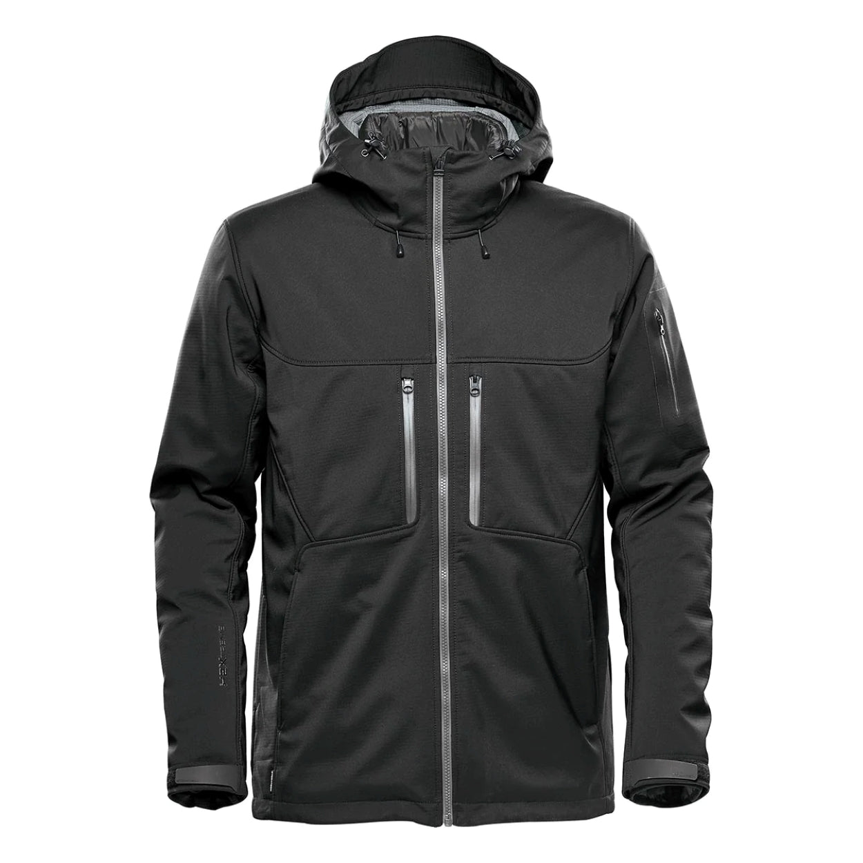 Black hybrid coat on a white background