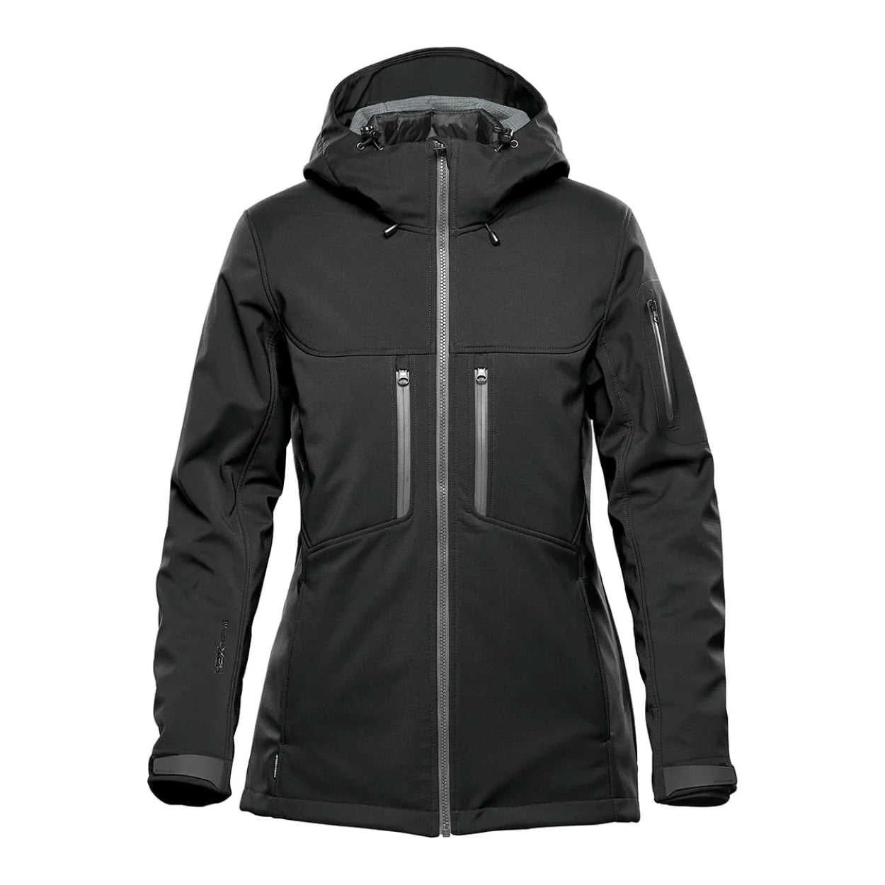 Black hybrid coat on a white background