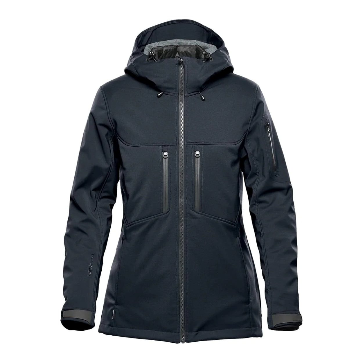 Navy hybrid coat on a white background