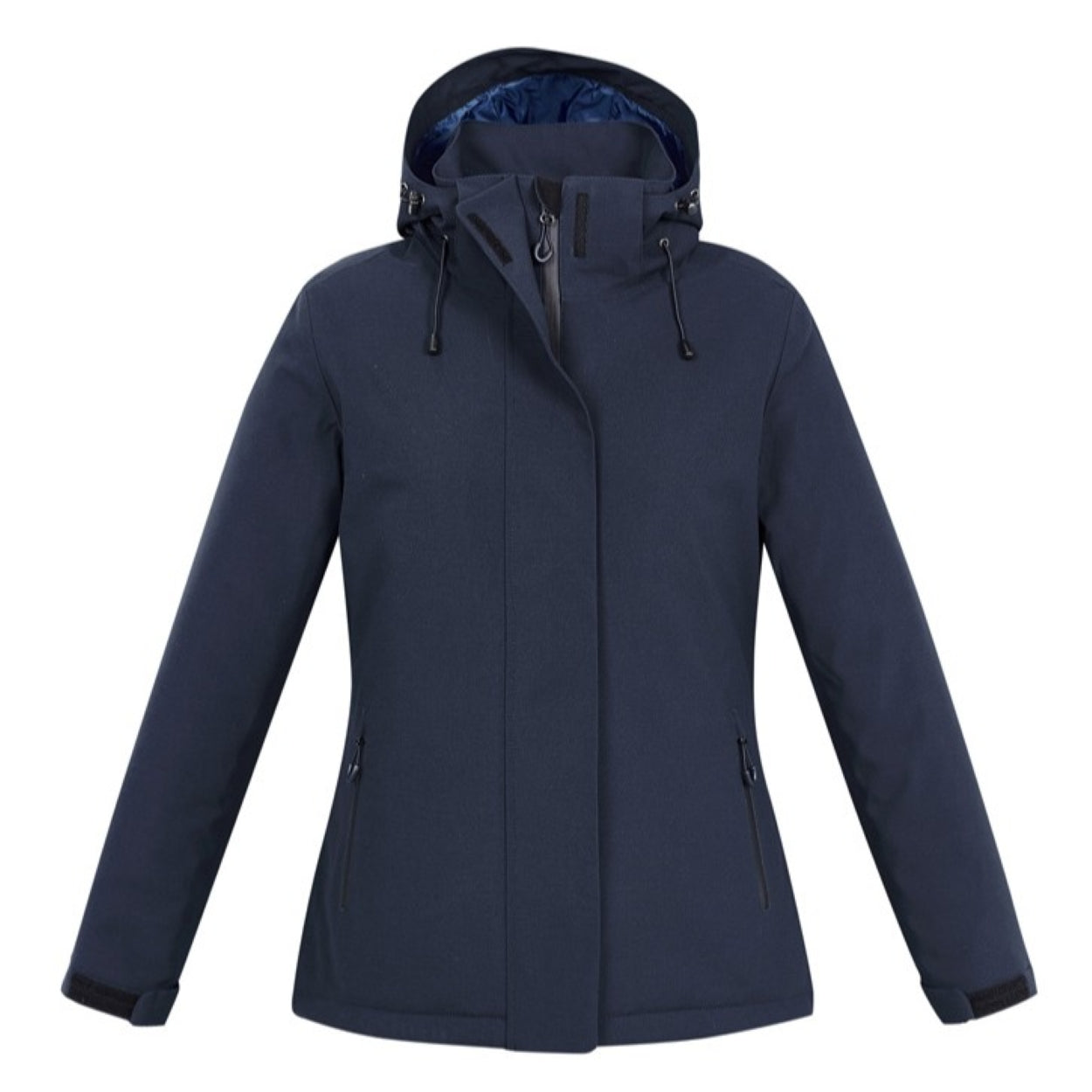 Navy softshell jacket on a white background