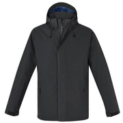 Black softshell jacket on a white background