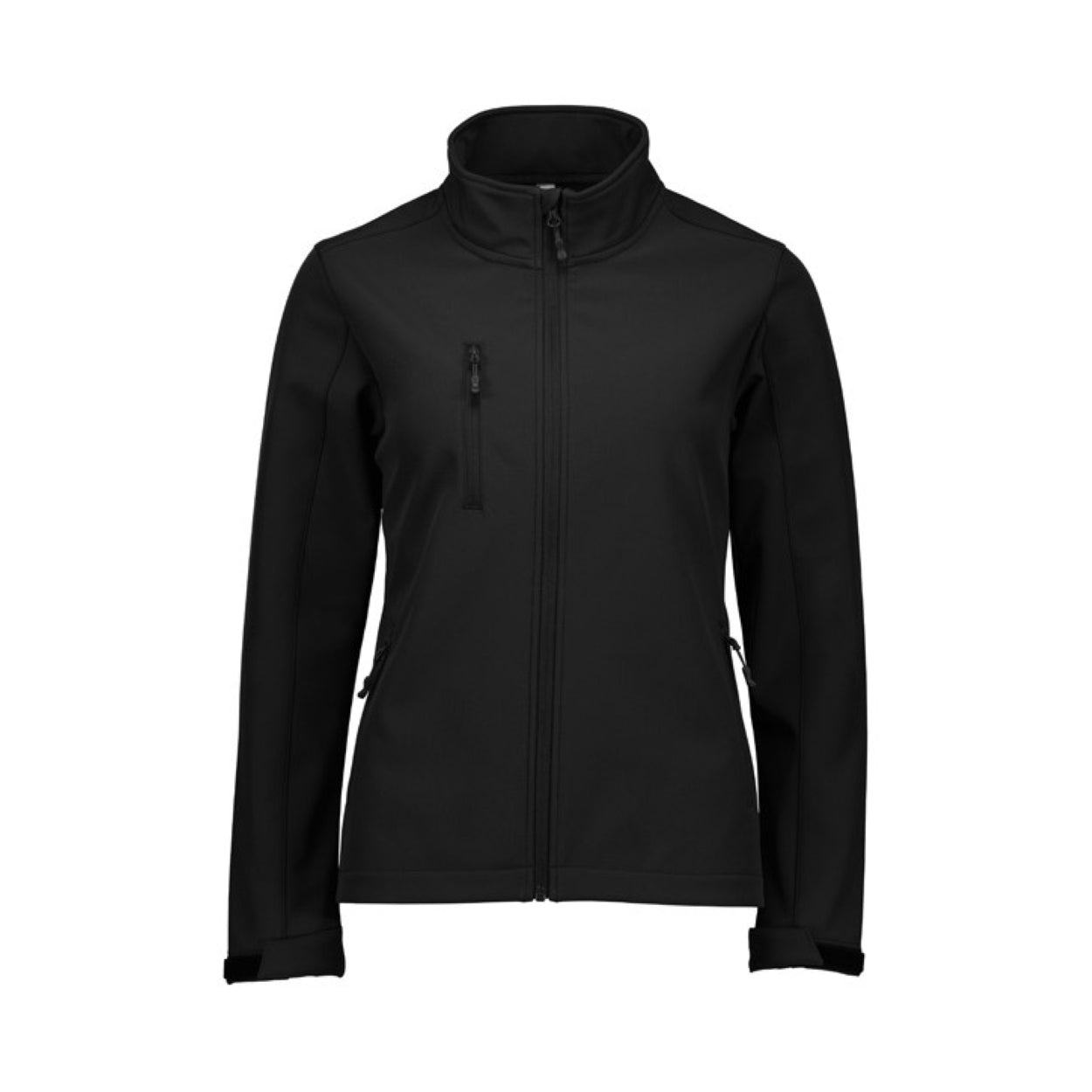 Black softshell jacket on a white background