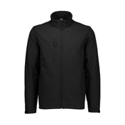 Black softshell jacket on a white background