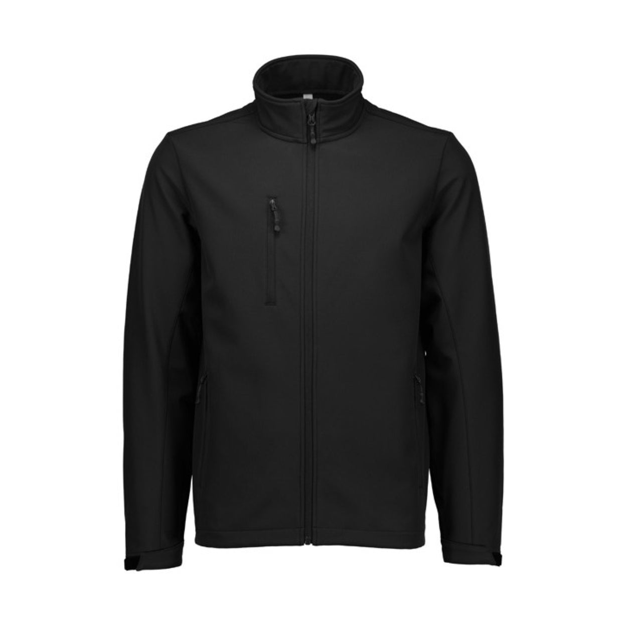 Black softshell jacket on a white background