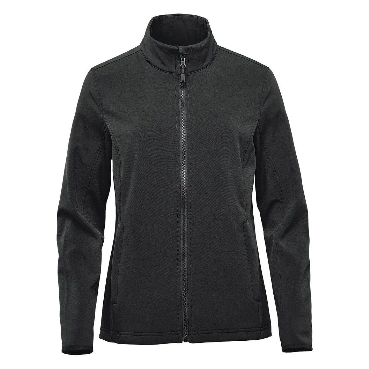 Black softshell jacket on a white background