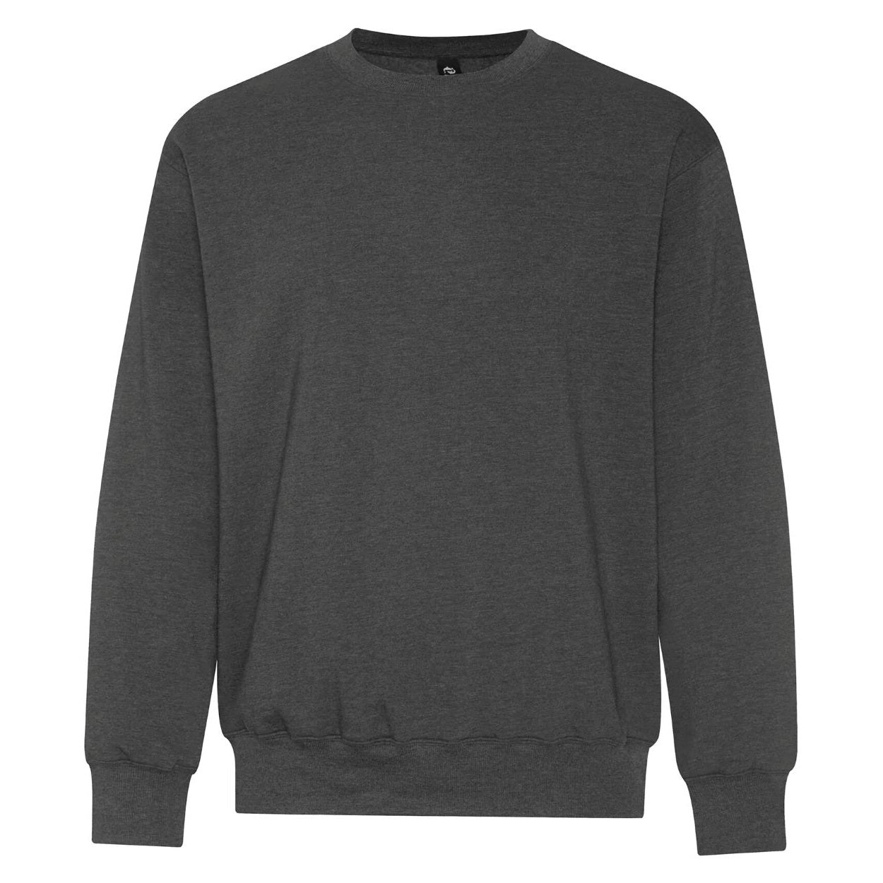 Charcoal heather grey sweater on a white background