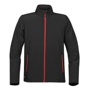 Black/bright red softshell jacket on a white background