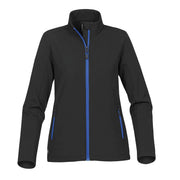 Black/azure blue softshell jacket on a white background